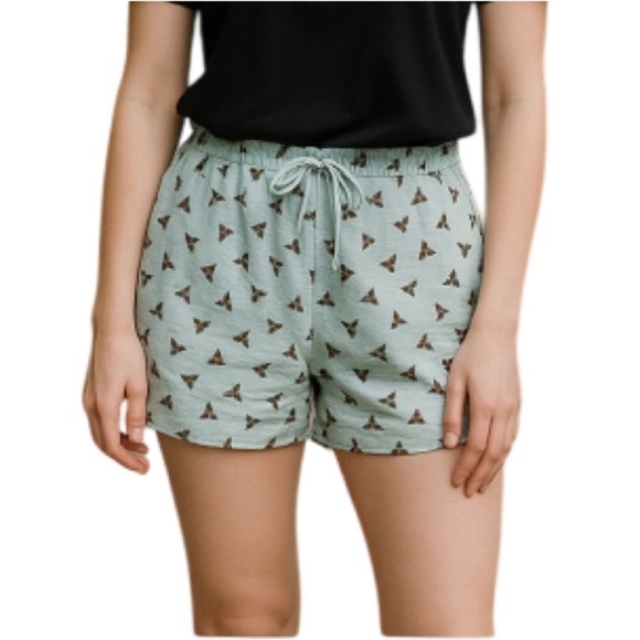 VINTAGE Holly Christmas Pajama Shorts Blue Flannel Drawstring Elastic Girls L 14 - Picture 1 of 8